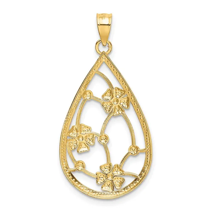 Goldia Charm Necklaces 14k Yellow Rhodium Gold w White Rhodium Flowers In Teardrop Frame Charm