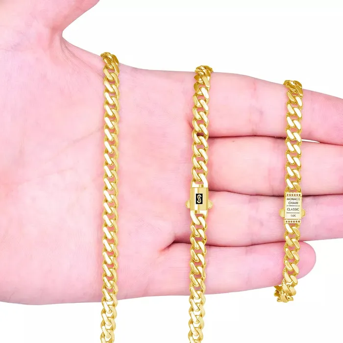 Goldiacom Necklaces 10K Yellow Gold Miami Cuban 75mm Royal Monaco Curb Link Chain Necklace 18 30