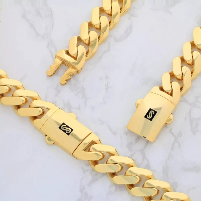Goldiacom Necklaces 10K Yellow Gold Miami Cuban 75mm Royal Monaco Curb Link Chain Necklace 18 30