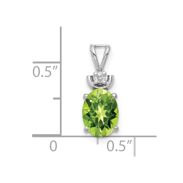 Goldiacom Necklaces 14k White Gold 8x6mm Oval Peridot AAA Diamond Pendant