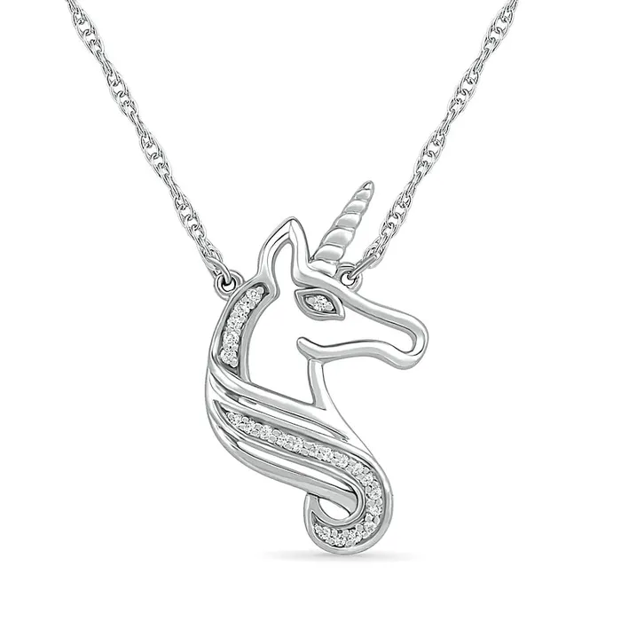 Goldia Necklaces 005 CT TW Natural Diamond Unicorn Necklace in Sterling Silver Goldia Necklaces 005 CT TW Natural Diamond Unicorn Necklace in Sterling Silver