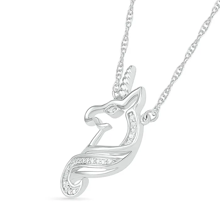 Goldia Necklaces 005 CT TW Natural Diamond Unicorn Necklace in Sterling Silver Goldia Necklaces 005 CT TW Natural Diamond Unicorn Necklace in Sterling Silver
