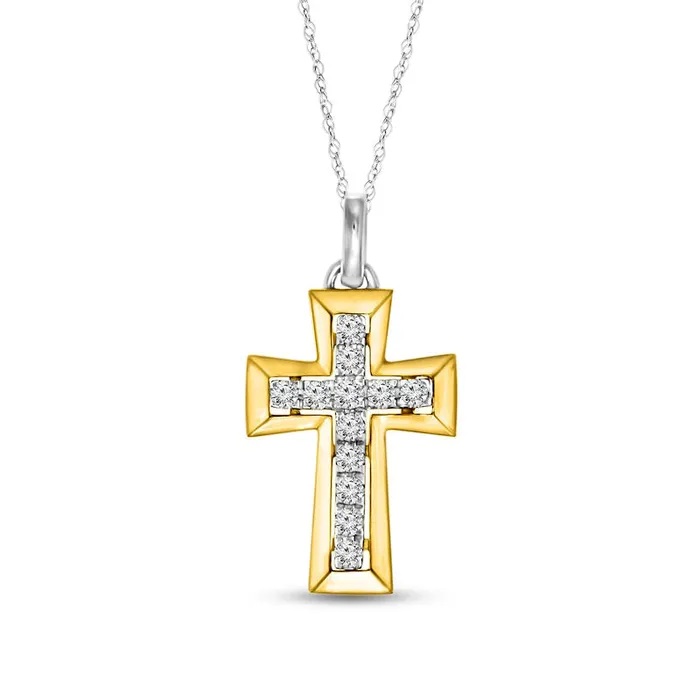 Goldia Necklaces 02 CT TW Natural Diamond Cross Pendant in 10K TwoTone Gold Goldia Necklaces 02 CT TW Natural Diamond Cross Pendant in 10K TwoTone Gold