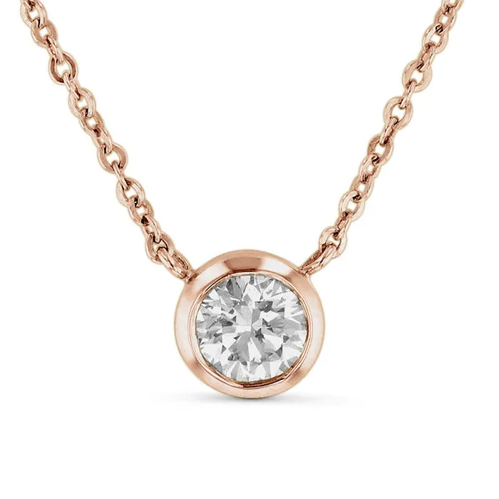 Goldia Necklaces 05 CT Natural Clarity Enhanced BezelSet Solitaire Necklace in 14K Rose Gold ISI2 Goldia Necklaces 05 CT Natural Clarity Enhanced BezelSet Solitaire Necklace in 14K Rose Gold ISI2