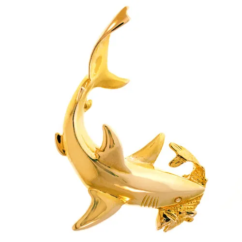 Goldia Necklaces 14K Gold Shark Catching Fish In Mouth Pendant