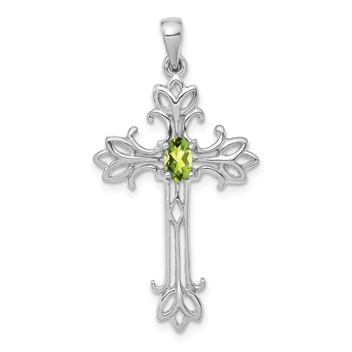 Goldia Necklaces 14k White Gold 5x3mm Oval Peridot cross Pendant
