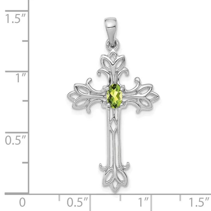 Goldia Necklaces 14k White Gold 5x3mm Oval Peridot cross Pendant