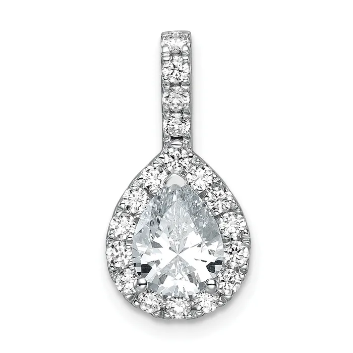Goldia Necklaces 14K White Gold Lab Grown Diamond VSSI FGH Pear Halo Pendant Goldia Necklaces 14K White Gold Lab Grown Diamond VSSI FGH Pear Halo Pendant