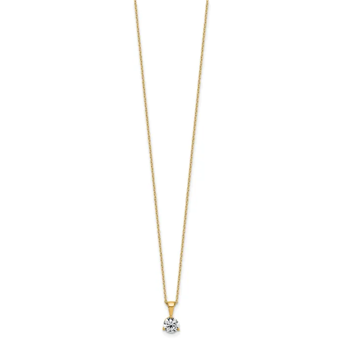 Goldia Necklaces 14k Yellow Gold 1 Ct Lab Grown Diamond VSSI G Three Prong 18 inch Solitare Pendant Necklace