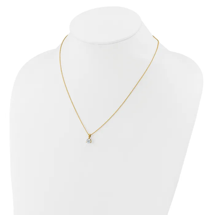 Goldia Necklaces 14k Yellow Gold 1 Ct Lab Grown Diamond VSSI G Three Prong 18 inch Solitare Pendant Necklace