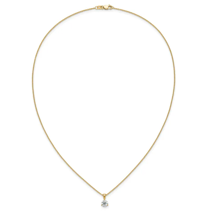 Goldia Necklaces 14k Yellow Gold 1 Ct Lab Grown Diamond VSSI G Three Prong 18 inch Solitare Pendant Necklace