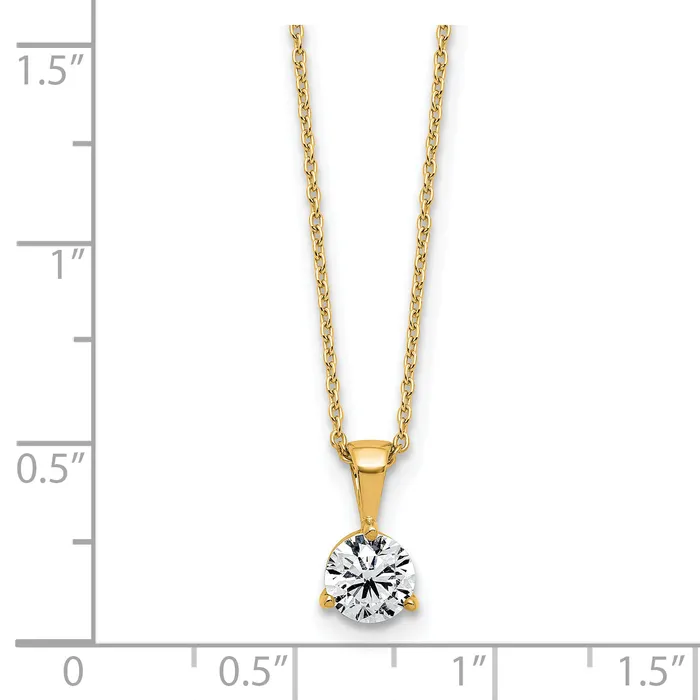 Goldia Necklaces 14k Yellow Gold 1 Ct Lab Grown Diamond VSSI G Three Prong 18 inch Solitare Pendant Necklace
