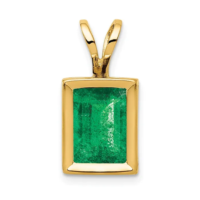 Goldia Necklaces 14K Yellow Gold 7x5mm Emerald Cut Emerald bezel pendant