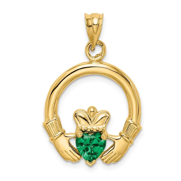 Goldia Necklaces 14k Yellow Gold Claddagh with Synthetic Green Stone Pendant Goldia Necklaces 14k Yellow Gold Claddagh with Synthetic Green Stone Pendant