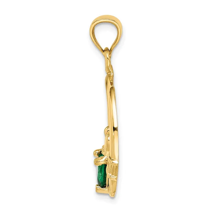 Goldia Necklaces 14k Yellow Gold Claddagh with Synthetic Green Stone Pendant