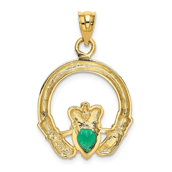 Goldia Necklaces 14k Yellow Gold Claddagh with Synthetic Green Stone Pendant
