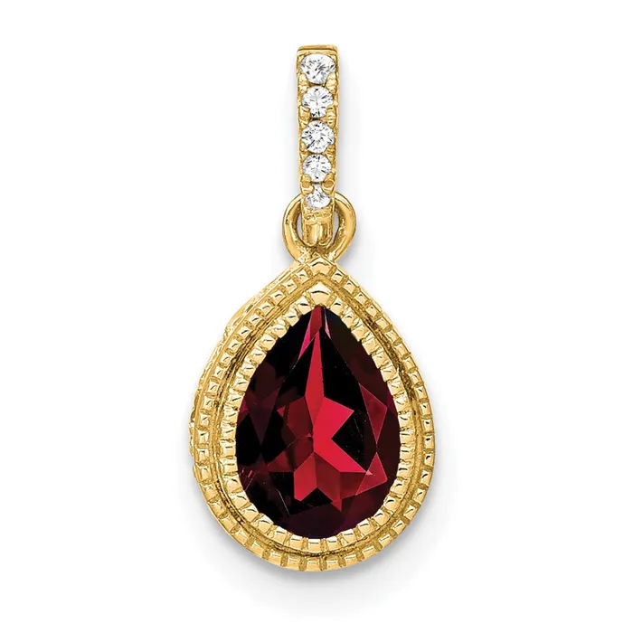 Goldia Necklaces 14K Yellow Gold Pear Garnet and Real Diamond Pendant