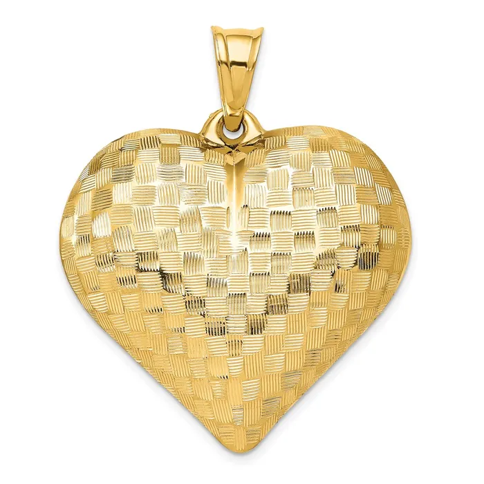 Goldia Necklaces 14k Yellow Gold Polished Basket Weave Pattern 3D Heart Pendant Goldia Necklaces 14k Yellow Gold Polished Basket Weave Pattern 3D Heart Pendant