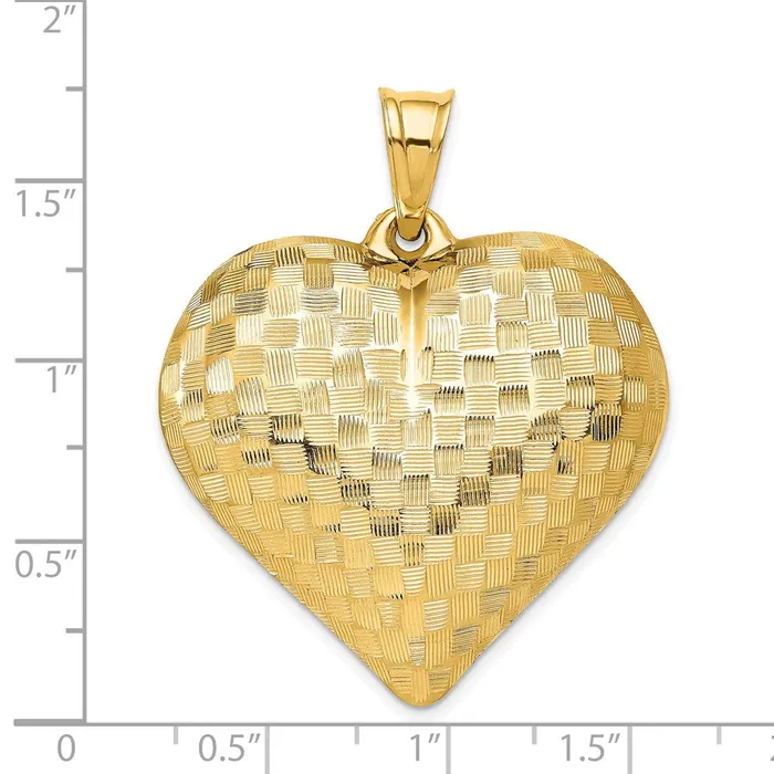 Goldia Necklaces 14k Yellow Gold Polished Basket Weave Pattern 3D Heart Pendant
