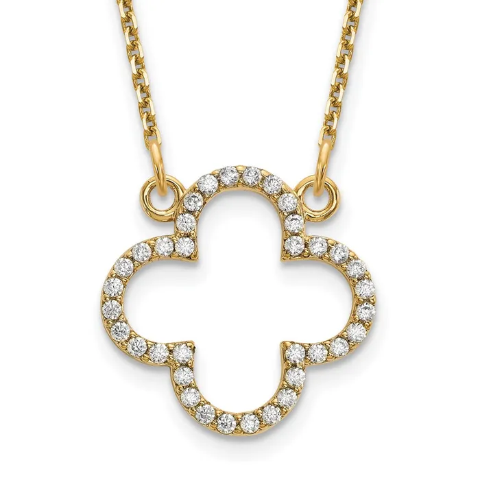 Goldia Necklaces 14K Yellow Gold Small Real Diamond Quatrefoil Design Necklace Goldia Necklaces 14K Yellow Gold Small Real Diamond Quatrefoil Design Necklace