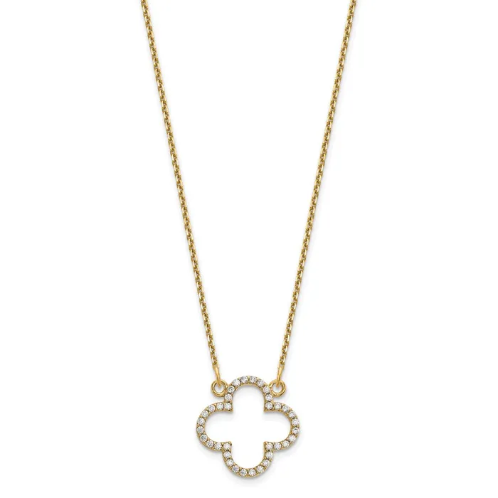 Goldia Necklaces 14K Yellow Gold Small Real Diamond Quatrefoil Design Necklace