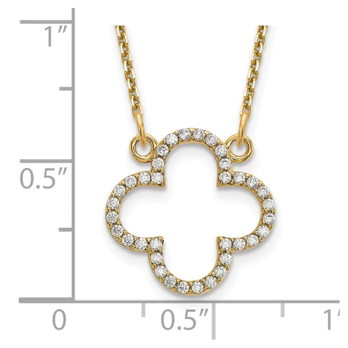 Goldia Necklaces 14K Yellow Gold Small Real Diamond Quatrefoil Design Necklace
