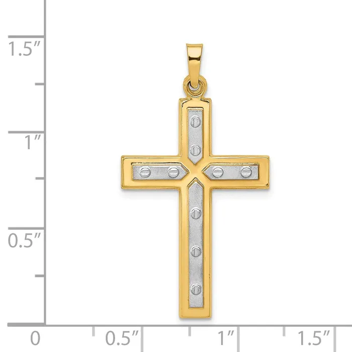 Goldia Necklaces 14k Yellow u0026 Rhodium Gold WRhodium Polished and Satin Cross Pendant