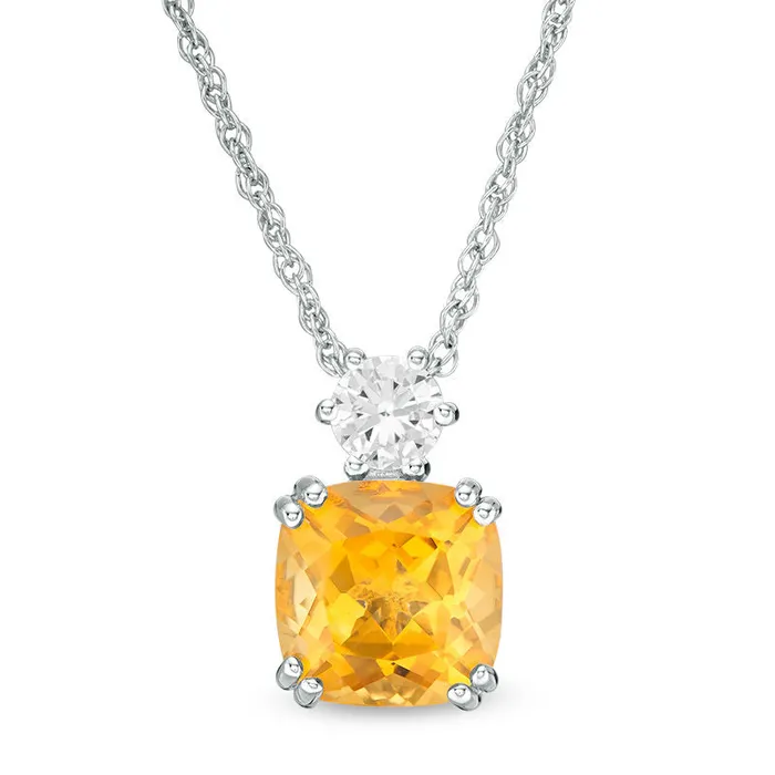 Goldia Necklaces 80mm CushionCut Citrine and LabCreated White Sapphire Pendant in Sterling Silver Goldia Necklaces 80mm CushionCut Citrine and LabCreated White Sapphire Pendant in Sterling Silver