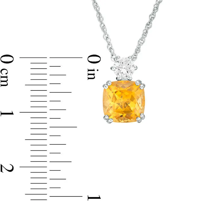 Goldia Necklaces 80mm CushionCut Citrine and LabCreated White Sapphire Pendant in Sterling Silver Goldia Necklaces 80mm CushionCut Citrine and LabCreated White Sapphire Pendant in Sterling Silver