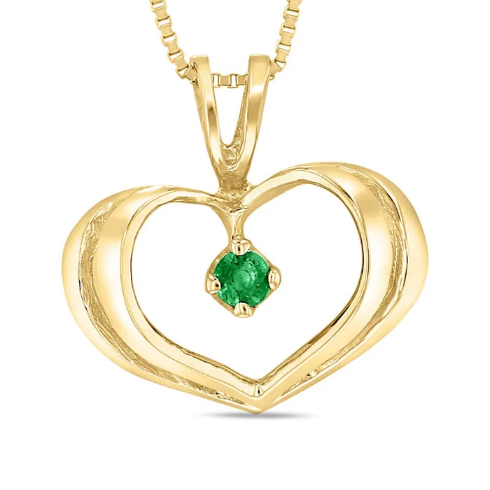 Goldia Necklaces Emerald Solitaire Heart Pendant in 14K Gold