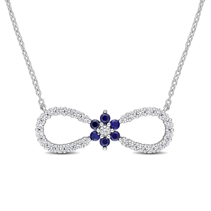 Goldia Necklaces LabCreated Blue and White Sapphire Infinity with Flower Necklace in Sterling Silver 17 Goldia Necklaces LabCreated Blue and White Sapphire Infinity with Flower Necklace in Sterling Silver 17