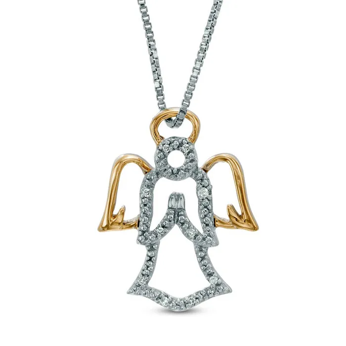 Goldia Necklaces Natural Diamond Accent Angel Pendant in Sterling Silver and 14K Gold Goldia Necklaces Natural Diamond Accent Angel Pendant in Sterling Silver and 14K Gold