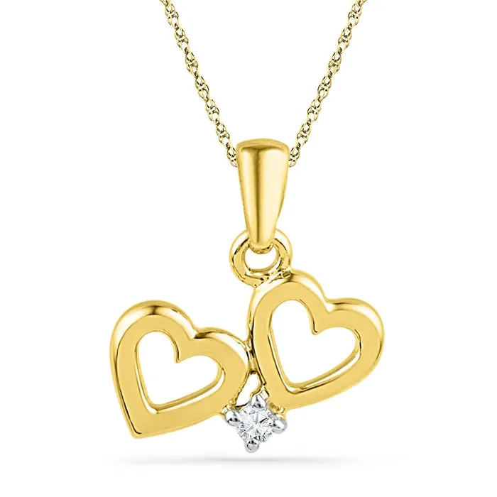 Goldia Necklaces Natural Diamond Accent Side by Side Hearts Pendant in 10K Yellow Gold Goldia Necklaces Natural Diamond Accent Side by Side Hearts Pendant in 10K Yellow Gold