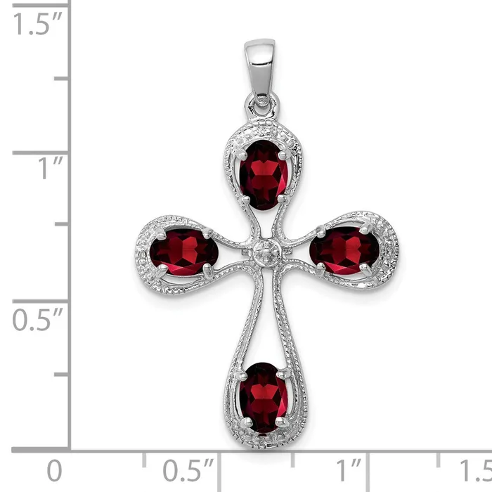 Goldia Necklaces Sterling Silver Rhodium Garnet u0026 Diamond Cross Pendant