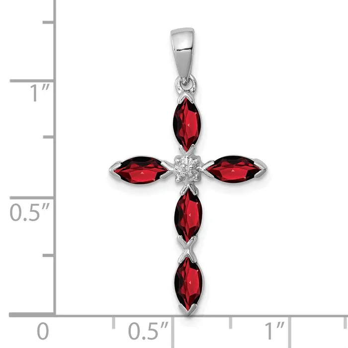 Goldia Necklaces Sterling Silver Rhodium Garnet u0026 Diamond Cross Pendant