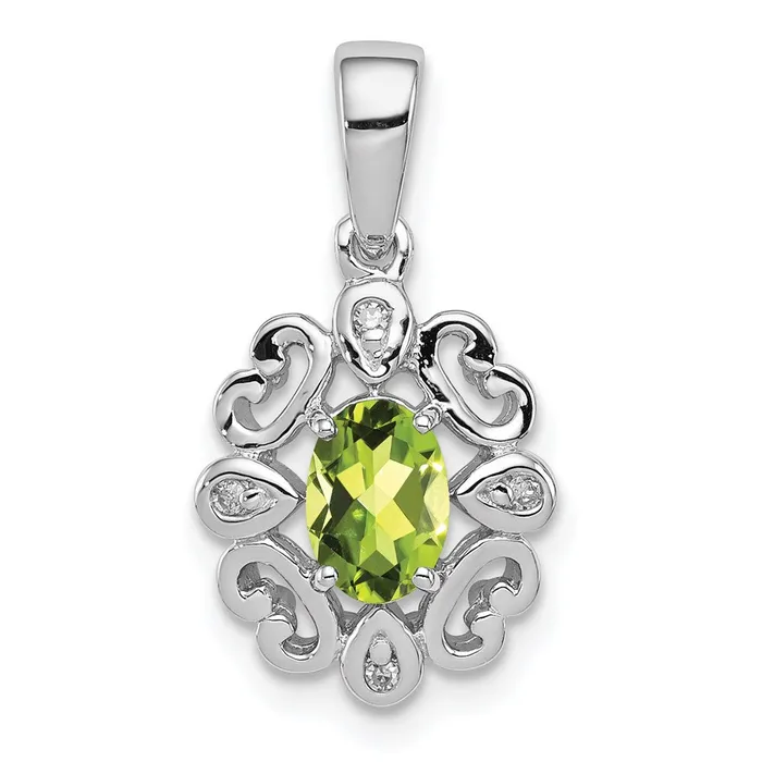 Goldia Necklaces Sterling Silver Rhodium Plated Diamond u0026 Peridot Oval Pendant Goldia Necklaces Sterling Silver Rhodium Plated Diamond u0026 Peridot Oval Pendant