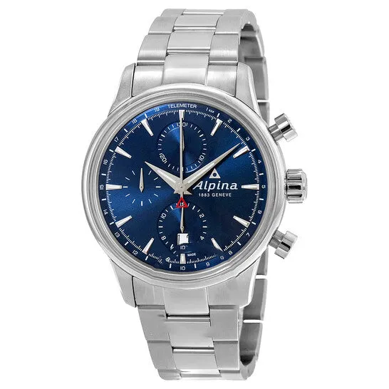 JMS always Bracelets Original Alpina Chronograph Sunray Navy Dial Stainless Steel Mens Watch AL750N4E6B