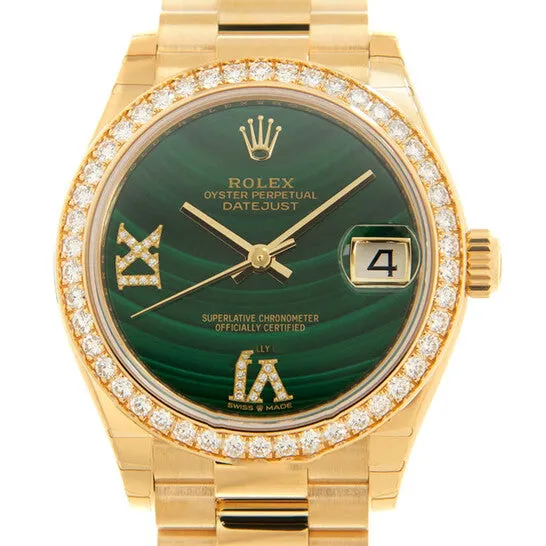 JMS always Watches Original Rolex Datejust 31 Malachite Diamond Dial Ladies 18kt Yellow Gold President Watch 278288MLRDP JMS always Watches Original Rolex Datejust 31 Malachite Diamond Dial Ladies 18kt Yellow Gold President Watch 278288MLRDP