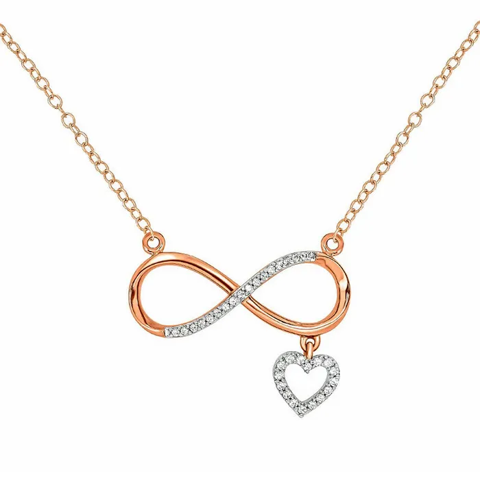 Necklaces 01 CT TW Natural Diamond Sideways Infinity with Heart Dangle Necklace in 10K Rose Gold Goldia Necklaces 01 CT TW Natural Diamond Sideways Infinity with Heart Dangle Necklace in 10K Rose Gold Goldia