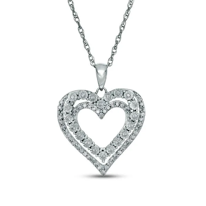Necklaces 02 CT TW Natural Diamond MultiRow Heart Pendant in Sterling Silver Goldia Necklaces 02 CT TW Natural Diamond MultiRow Heart Pendant in Sterling Silver Goldia