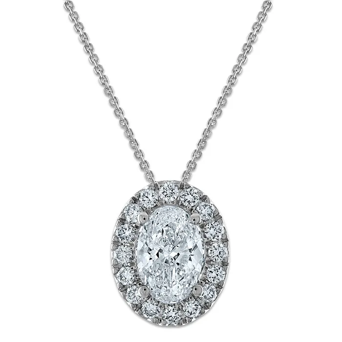 Necklaces 14k White Gold 2 12 Ct Certified Lab Grown Diamond VSSI G 18 inch Oval Halo Pendant Necklace Goldia Necklaces 14k White Gold 2 12 Ct Certified Lab Grown Diamond VSSI G 18 inch Oval Halo Pendant Necklace Goldia