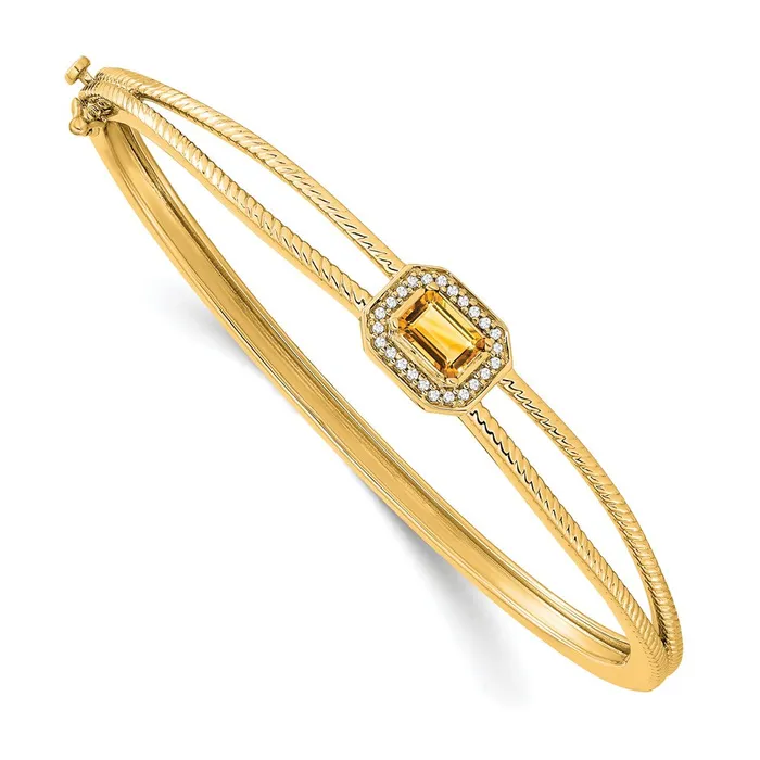 Necklaces 14k Yellow Gold Emeraldshape Citrine and Natural Diamond Halo Bangle goldiaca Necklaces 14k Yellow Gold Emeraldshape Citrine and Natural Diamond Halo Bangle goldiaca