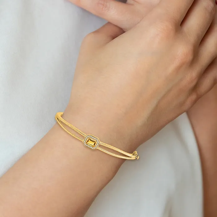 Necklaces 14k Yellow Gold Emeraldshape Citrine and Natural Diamond Halo Bangle goldiaca