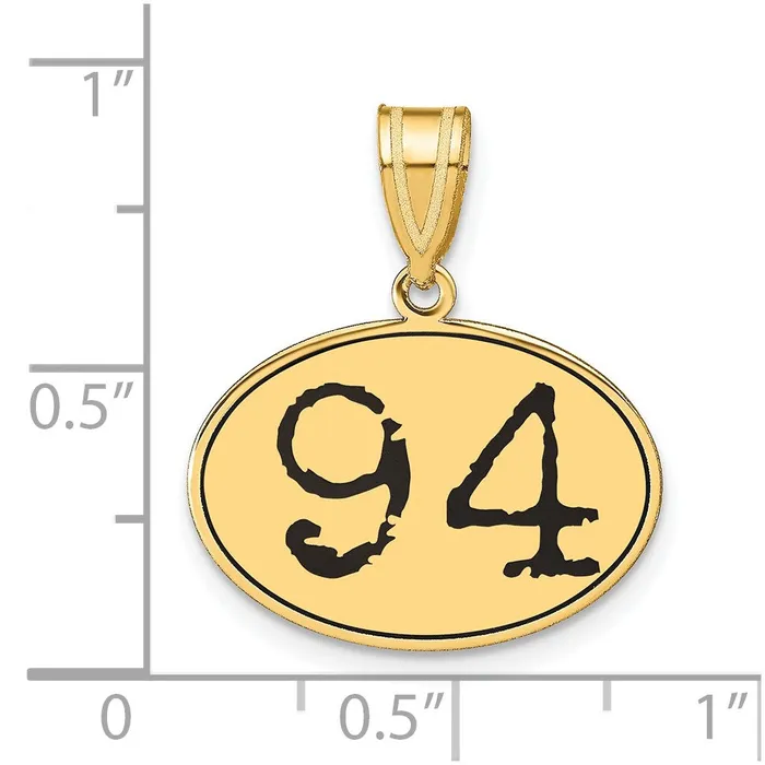 Necklaces 14k Yellow Gold Polished Number 94 Black Enamel Oval Pendant Goldia