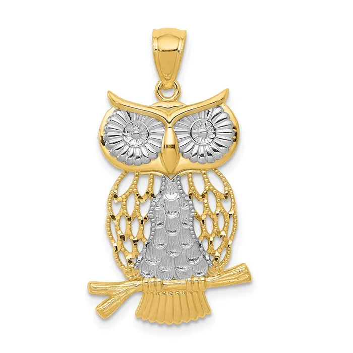 Necklaces 14k Yellow Rhodium Gold w Rhodium Diamondcut Polished Moveable Owl Pendant Goldia Necklaces 14k Yellow Rhodium Gold w Rhodium Diamondcut Polished Moveable Owl Pendant Goldia