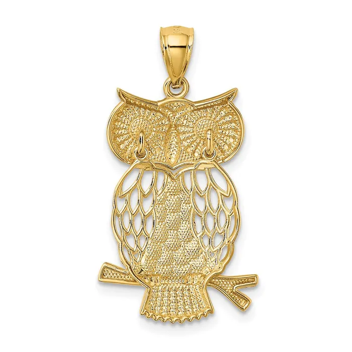 Necklaces 14k Yellow Rhodium Gold w Rhodium Diamondcut Polished Moveable Owl Pendant Goldia