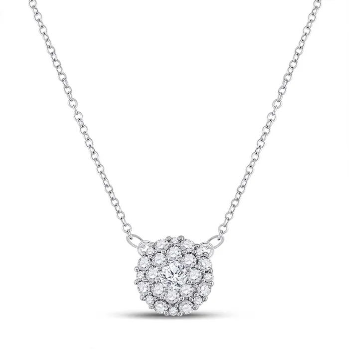 Necklaces gndatlanta 14k White Gold Round Diamond Circle Cluster Necklace 12 Cttw