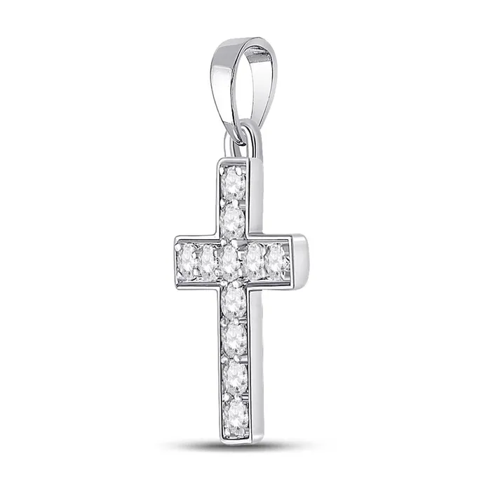 Necklaces gndatlanta 14k White Gold Round Diamond Cross Pendant 14 Cttw
