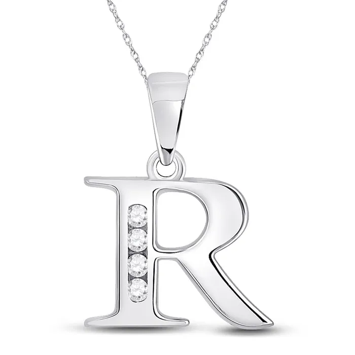 Necklaces gndatlanta 14k White Gold Round Diamond R Initial Letter Pendant 120 Cttw