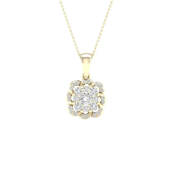 Necklaces gndatlanta 14k Yellow Gold Round Diamond Flower Cluster Pendant 14 Cttw